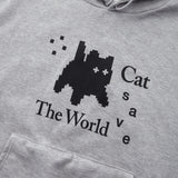 キャットセーブザワールドピクセルアートフーディ (グレー、ブラック)