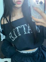 HIP PRINTING LETTERING オフショルダースウェットシャツ💟💙🩶4COLOR