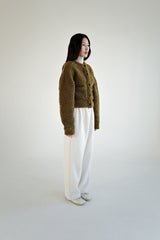 Boucle wool cardigan, Khaki