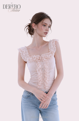 Peach Chiffon Frill Blouse