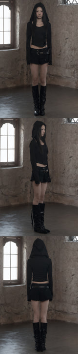 [mnem] Diamond Neck Corset Hoodie (black)