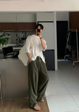 Cool Pin Tuck Linen Wide Pants
