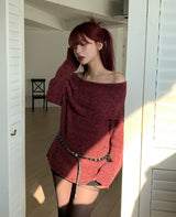 [Wool 25%] カエダメージオフショルダーニット