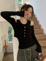 フェイクオフショルダーニットトップ