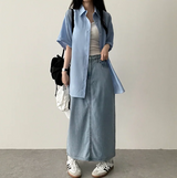 Sundy Charlang クールデニムロングスカート [ショート & ベーシックセレクション] Lyocell Fabric