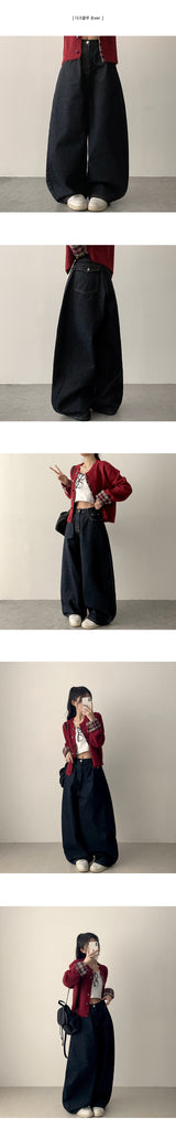 [Short & Basic Selection*] Ig バックポケットバルーンフィット 生地デニムワイドパンツ