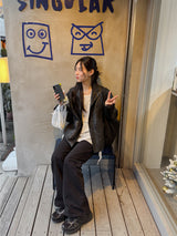 [Unisex] クロップレザーシングルオーバーフィットジャケット