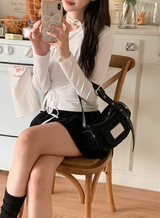 Ribbon Strap One Shoulder Slim T-Shirt (3color)