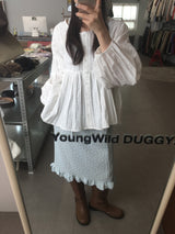 Tulle floral frill midi skirt (2color)