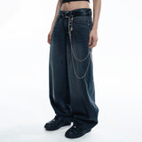 Lettering Wide Denim Pants - BLACK