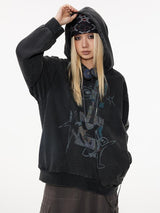 Ripped retro baggy hooded sweatshirt