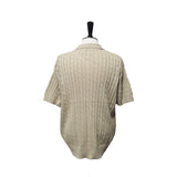 Beige Cable Collar Short Sleeve Knit