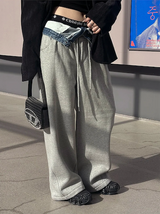 Denim layered sweat pants(2color)