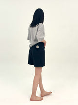  3RD REORDER HIP POCKET EMBROIDERY BLACK DENIM SHORTS LONG VERSION code 25106