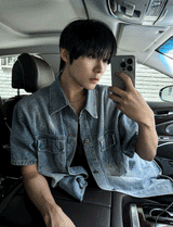 jacquard short-sleeved denim jacket