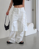 Two-block layered string wide pants
