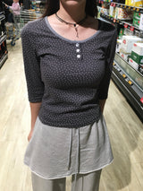Dot Star Henley Neck 3/4 Sleeve T-Shirt (3c)