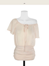 [ shimmer ] forget-me-not chiffon drape loose blouse