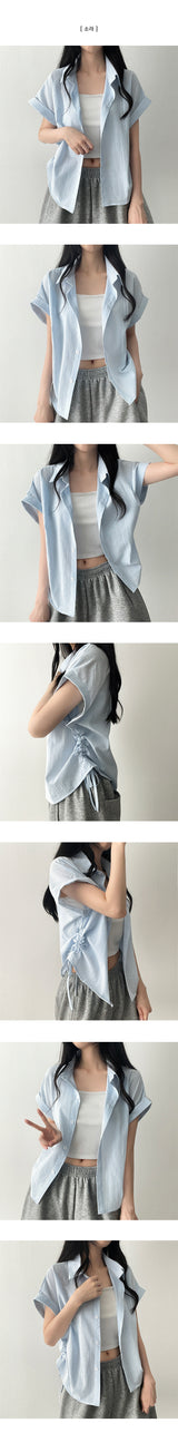 Envo Stripe Side String Roll-Up Short Sleeve Shirt Shirt