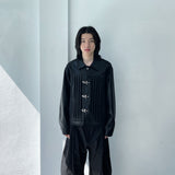 3D Pleated Metal Button Collar Jacket