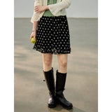 Dot ruffle flare mini skirt