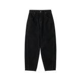 Velvet Stitch Curve Balloon Wide Denim Pants - BLACK