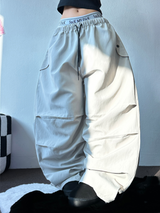 INSIDE FLEECE❤NYLON PARACHUTE POCKET PALE COLOR LONG PANTS💜🖤🩶3COLOR