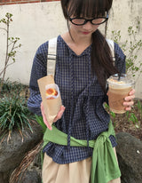 26SS★ [BAONHAUS] Lumie Check Ribbon Blouse