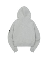 EMPTY Graphic Embroidered Crop Zip-up Hoodie - MELANGE GRAY