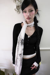 Oriental flower scarf (White/Yellow)