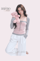 Pink gray bolero top two-piece
