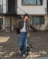 Mega washing checked layered shirt