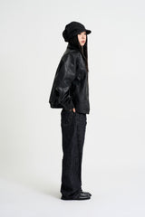 Curved leather overfit jacket