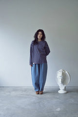 ストライプ バインディングネック ボックス ティー (Dark Navy)