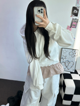 チェックフリルカンカンフーディーTシャツスウェットシャツ💟🤍🖤🩶3カラー