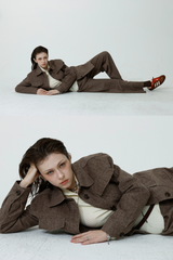 HERRINGBONE HALF COAT_BROWN