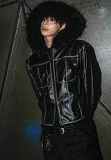 Fkanu Leather Mix Fur Trimmed Zip-Up