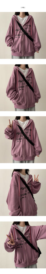 Lard Lettering Boxy Fit Two Way Hooded Zip-Up