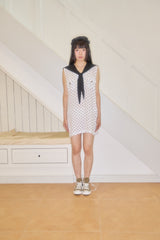 ポルカドットセーラースリーブレスワンピース (WHITE)