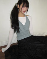 Anyu Lip-Neck Layered Long Sleeve T-Shirt Set