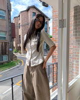 [MADE] Theku Pocket Roll-Up Neck Collar Slim Fit 3/4 Sleeve Shirt