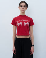 ツインリボンクロップTシャツ　レッド
