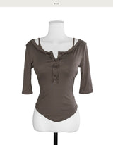 mocha 3/4 sleeve lace bralette & button top
