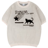 Star and Cat Jacquard Knit Half T-shirt