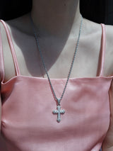 [white] cubic cross necklace | 지르콘 큐빅 십자가 목걸이
