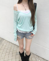 Lace denim shorts
