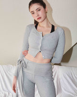 MODAL KNIT CROP CARDIGAN / MELANGE