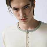 henley neck concho ringer t-shirt cream