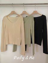 Ribbed knit V-neck(3color)