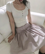 cheek dot flare button midi sk